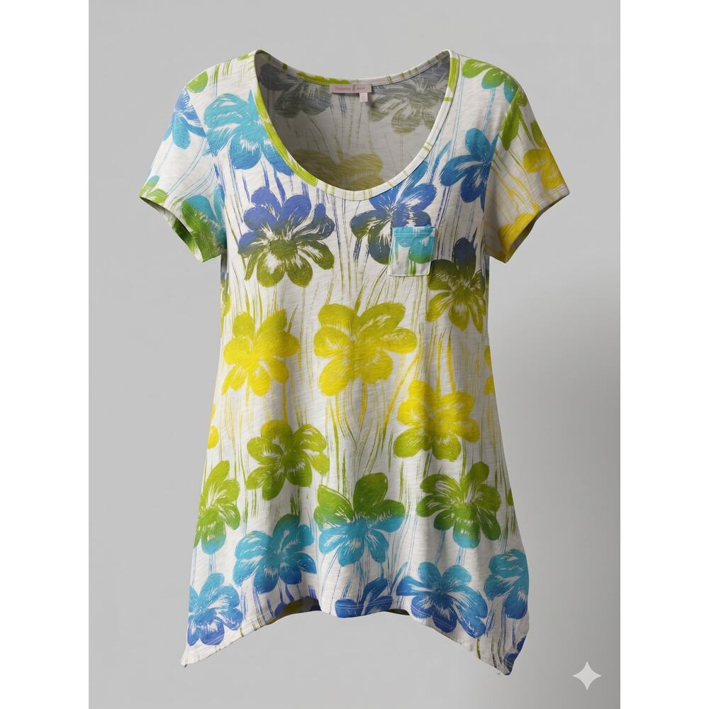 Fresh Produce Women's L Tropical Resortwear Bloomcore Asymmetrical Hem Tee